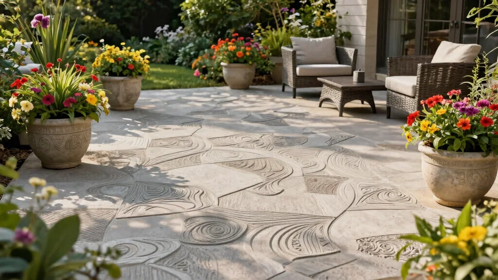 9 Stamped Concrete Patio Concepts That Deliver Beautiful Texture and Pattern Underfoot